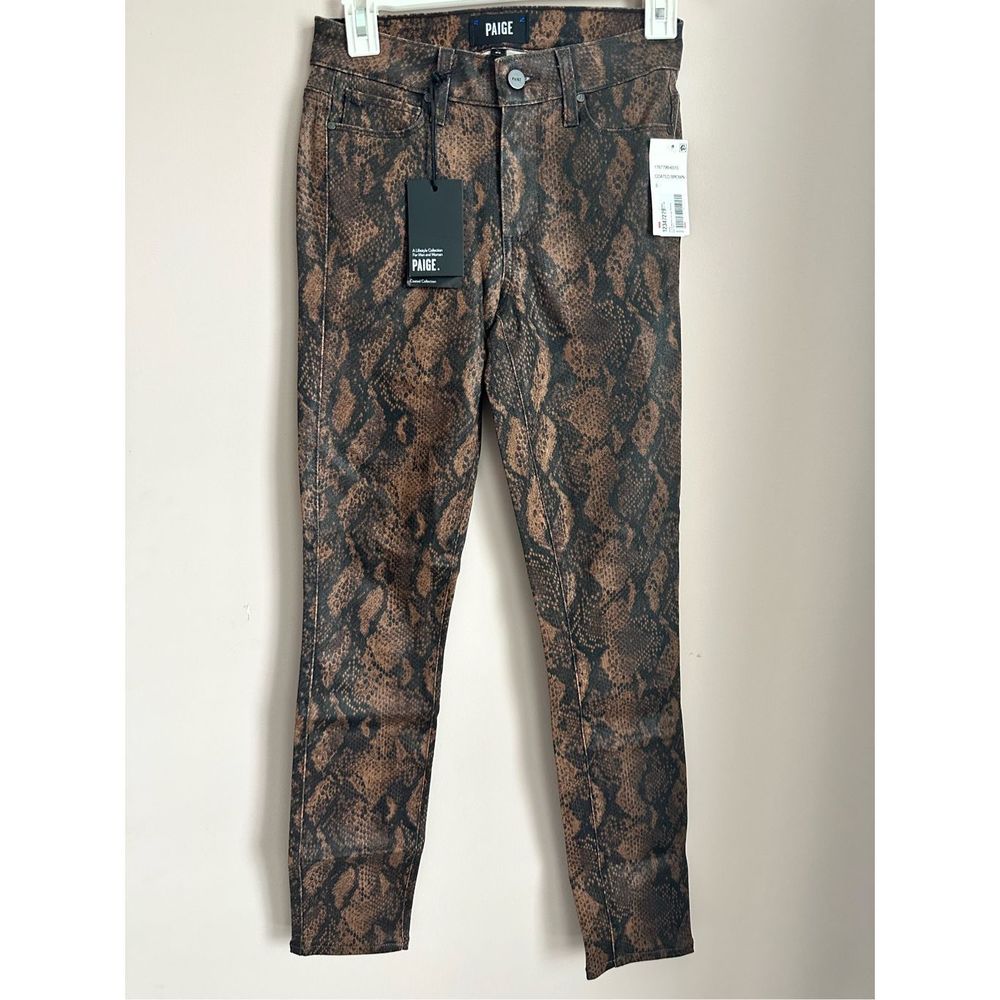 PAIGE SNAKE PRINT COATED ANKLE PANTS NWT Brown/Black- Size 24 - Picture 1 of 6